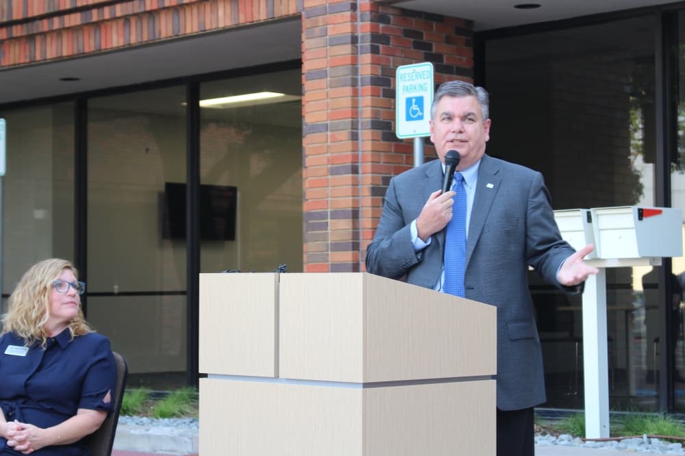 Mayor Paul Voelker spoke of the importance of Network's partnership with the city at the Sept. 7 ribbon cutting. (Olivia Lueckemeyer/Community Impact Newspaper)