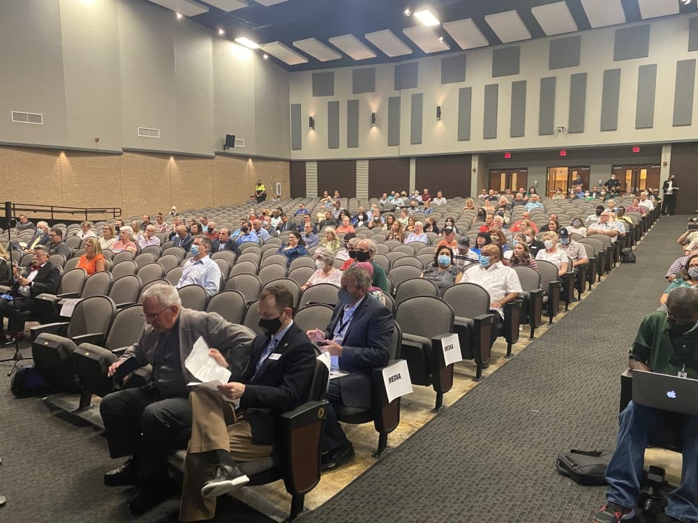 Several hundred people attended the Sept. 8 joint meeting at the Taylor ISD Events Center. (Brian Rash/Community Impact Newspaper)
