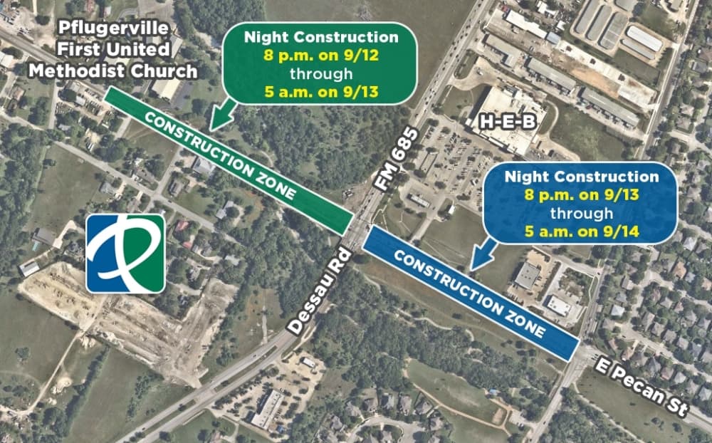 Pflugerville staff: Pecan Street at Dessau Road to be down to one lane Sept. 12-13