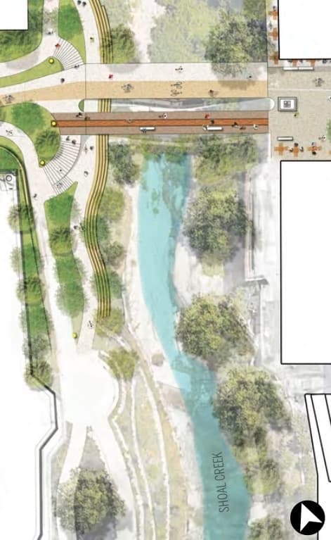 The project would revitalize the aging 3rd Street trestle bridge and create a bike and pedestrian trail. (Courtesy Shoal Creek Conservancy and Ten Eyck Landscape Architects)