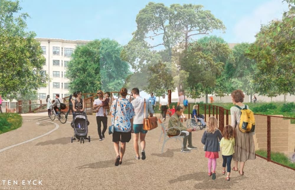 The trail at Rio Grande street would be widened with a boardwalk. (Courtesy Shoal Creek Conservancy and Ten Eyck Landscape Architects)