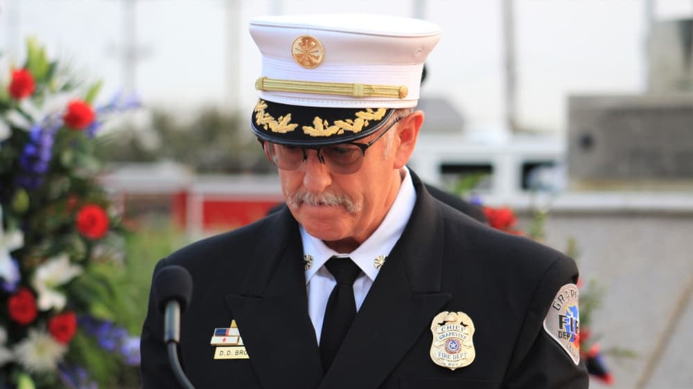 Grapevine Fire Chief Darrell Brown was the emcee for the event. (Sandra Sadek/Community Impact Newspaper)