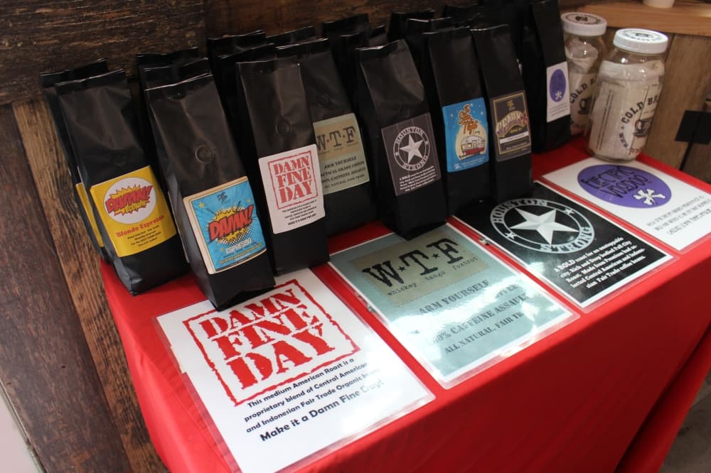 The business sells 12-ounce coffee bags, including flavors such as Electric Voodoo, Damn Fine Day and Houston Strong. Each bag is $12.95. (Andy Yanez/Community Impact Newspaper)
