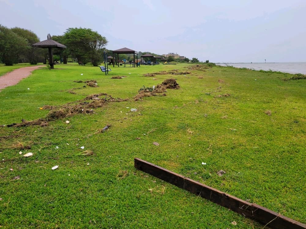 Debris from the destruction of the pier could be seen ashore post-storm. (Courtesy city of Seabrook)