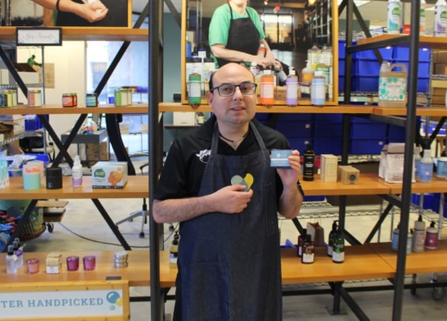Kyle R. picked Soap Hope’s midnight men’s natural artisan bar soap ($6). (William C. Wadsack/Community Impact Newspaper)