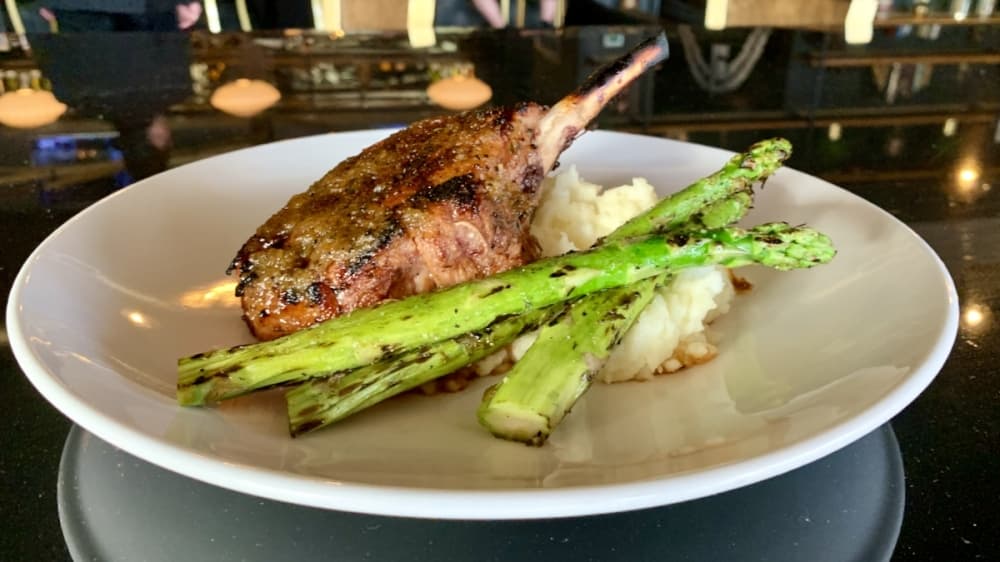 
Brined pork chop comes with asparagus and mashed potato. ($21.75)