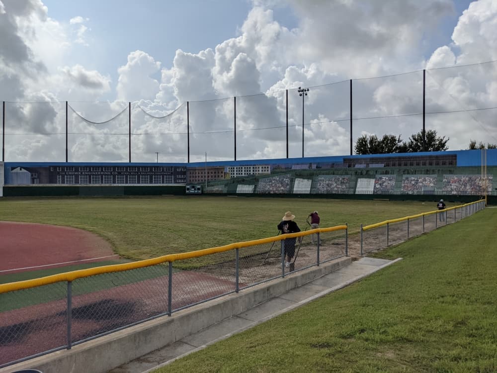 Torn and drooping netting will be replaced, foul line chain link fences will be replaced, and all outfield stand graphics will be replaced. (Jake Magee/Community Impact Newspaper)