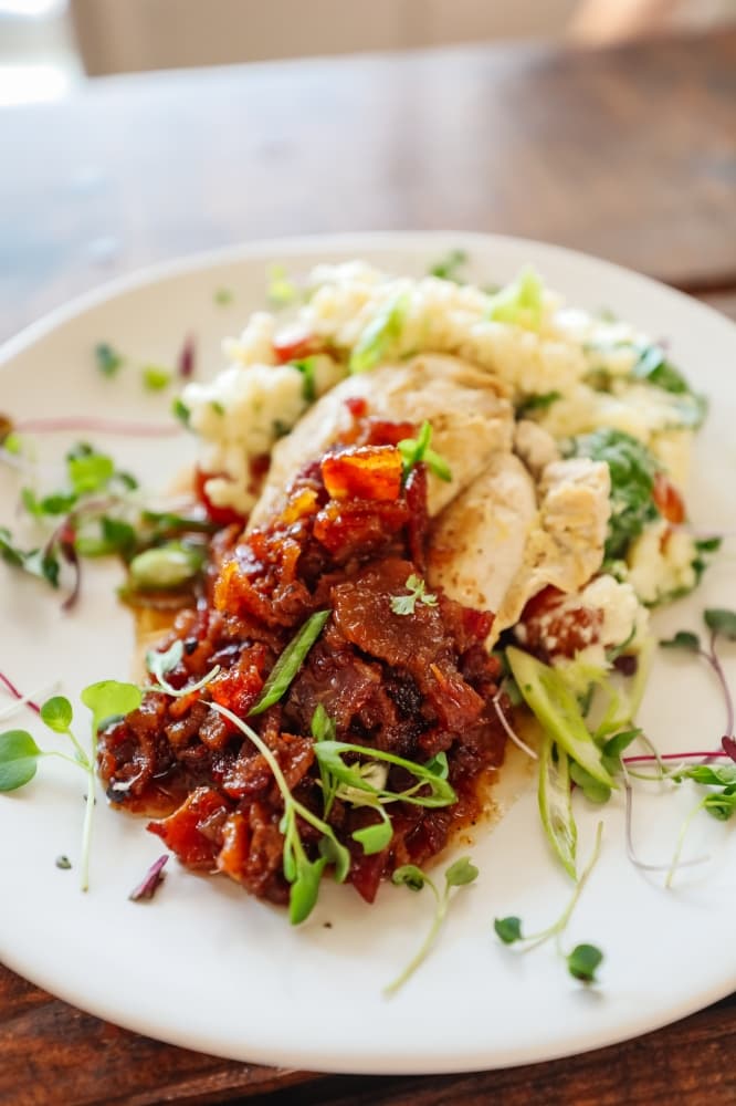 Bacon Marmalade Chicken is one of Hank’s “classic with a twist” dishes. (Courtesy Gaby Deimeke)