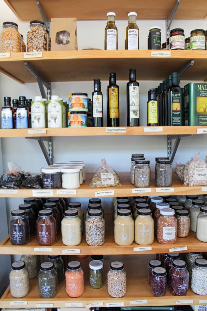 The Central City Co-op store on E. 20 Street in the Heights is restocked throughout the week from local farmers and vendors. (Shawn Arrajj/Community Impact Newspaper)