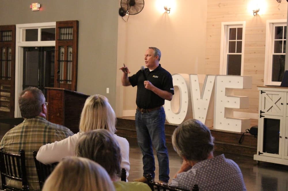 LDG Development Development Coordinator Dru Childre presented information on the company's planned Old Town Spring-area affordable housing apartment complex during a town hall Oct. 5. (Emily Lincke/Community Impact Newspaper)