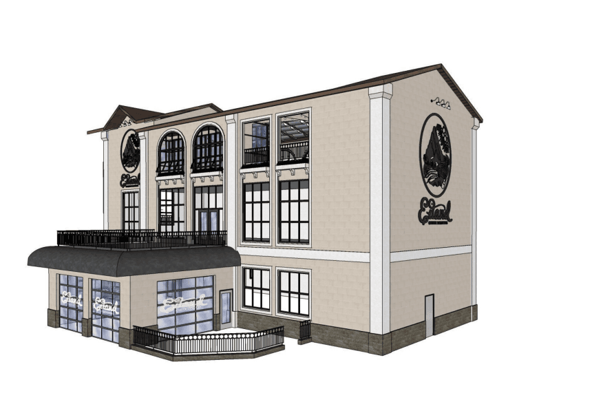 The new home of Eiland Coffee Roasters, which will be built on the northern edge of the restaurant park property, will include a two-story restaurant with a drive-thru. (Courtesy Eiland Coffee Roasters, ID Studio)