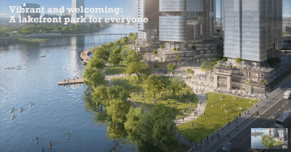 The applicant Richard Suttle and Environment Program Manager Atha Philips had a debate over the environmental ramifications of the PUD. (Rendering courtesy Austin Environmental Commission)
