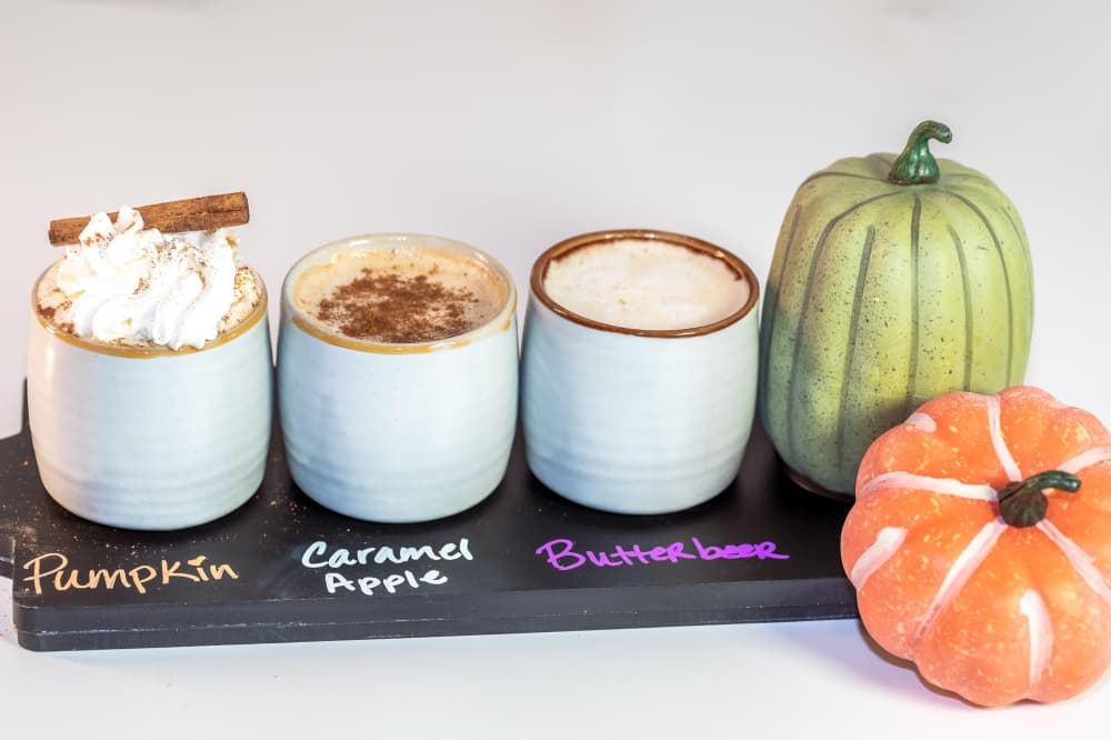 Beverage flights at Cupcakes & Bubbles include fall varieties. (Courtesy Cupcakes & Bubbles)