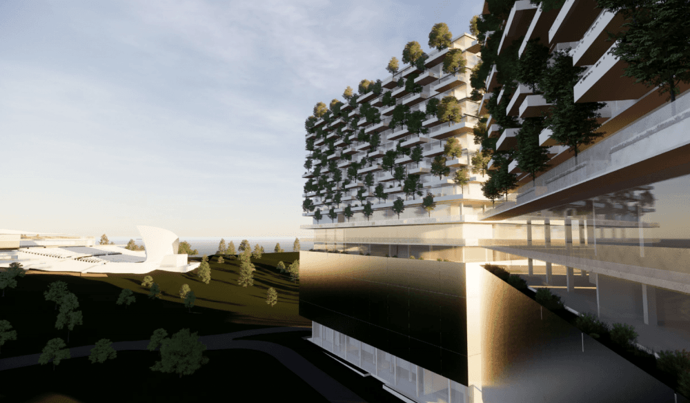 Residential towers will host guests for shows. (Courtesy of Craig Bryan)