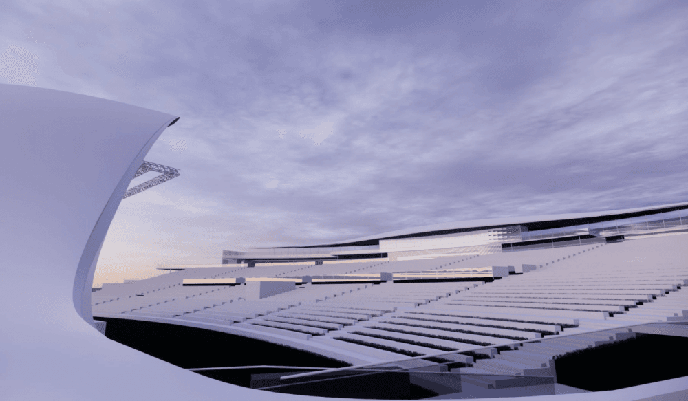 Enclosed VIP boxes above will be climate controlled, with open air VIP boxes hanging below. (Courtesy Craig Bryan)
