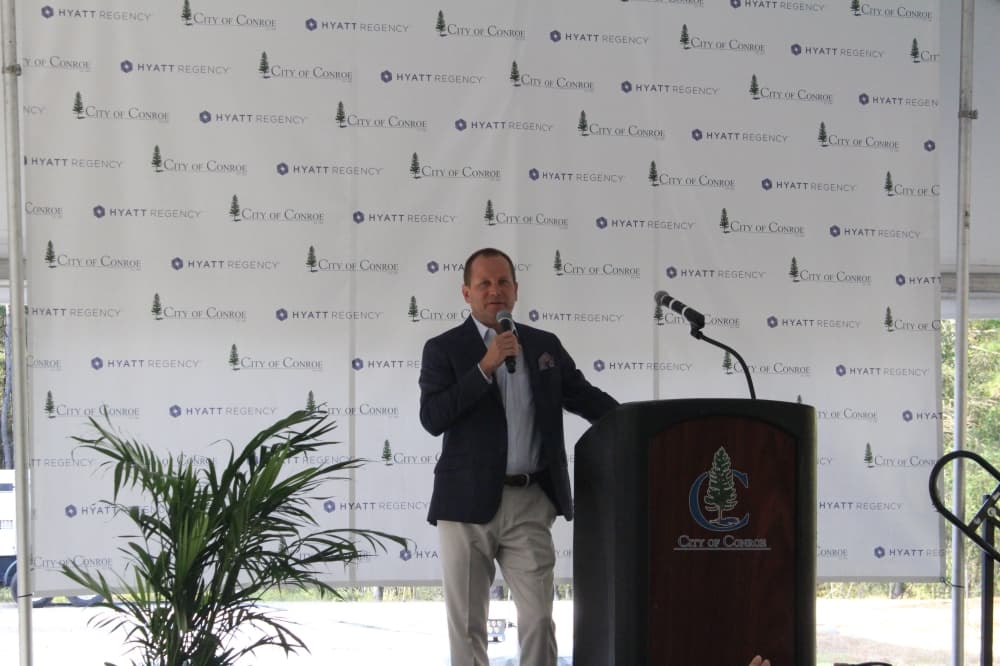 Conroe Mayor Jody Czajkoski speaks at the groundbreaking
