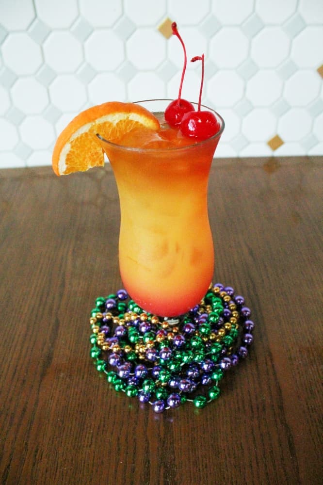 Cormier’s Hurricane ($7.75) features coconut, banana and dark rums; orange and pineapple juices; and grenadine. (Hannah Zedaker/Community Impact Newspaper) 