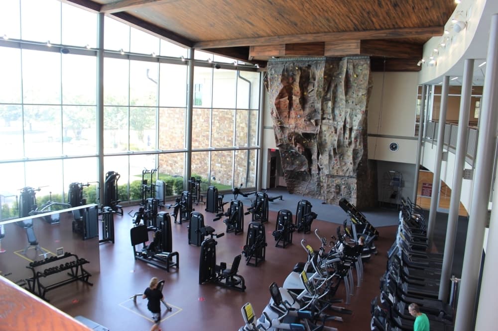 Craig Ranch Fitness & Spa offered tours of its facility following its 2020 renovations, including its fitness center and rock wall. (Miranda Jaimes/Community Impact Newspaper)
