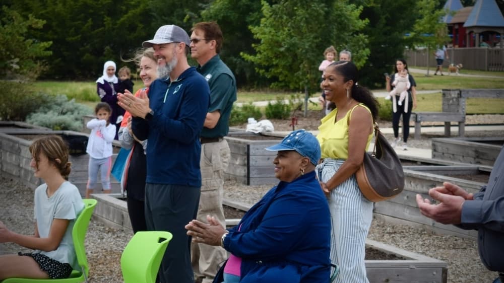 Council Member Angelia Pelham attended the ribbon-cutting for The Harvest at Frisco Commons, noting that she has a green thumb for gardening. (Matt Payne/Community Impact Newspaper)