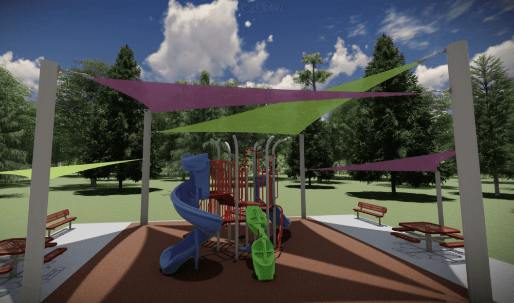The new Oak Hill H-E-B will include a shaded playscape with picnic tables. (Courtesy of H-E-B)