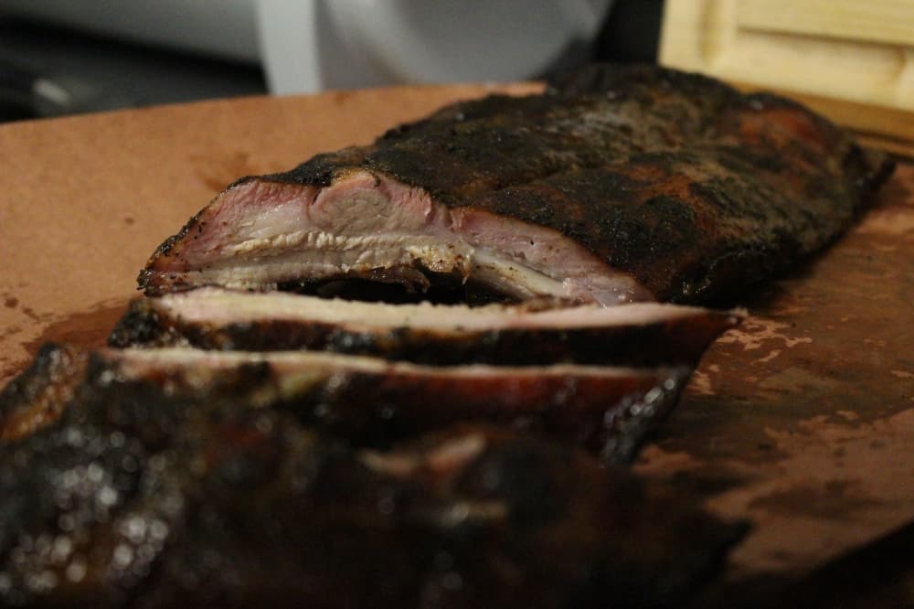 Bulls and Bellows offers baby back ribs sold by the quarter rack ($10) or half rack ($19.50). (Chandler France/Community Impact Newspaper)