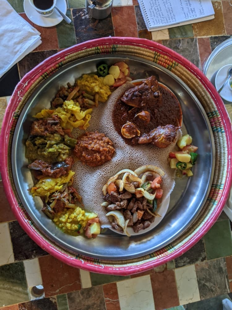 For the sidebar. Top right: doro wot. Bottom right: lamb tibbs. Left: vegetarian combo.