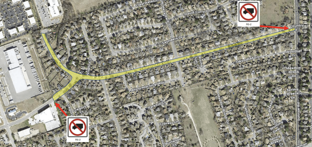 An ordinance prohibiting commercial trucks from using a section of Country Aire Drive was approved by the council. (Courtesy city of Round Rock)