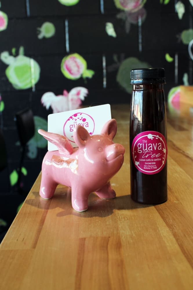 The Guava Tree sells 8-oz. bottles of their homemade salsa for $8. (Karen Chaney/Community Impact Newspaper)