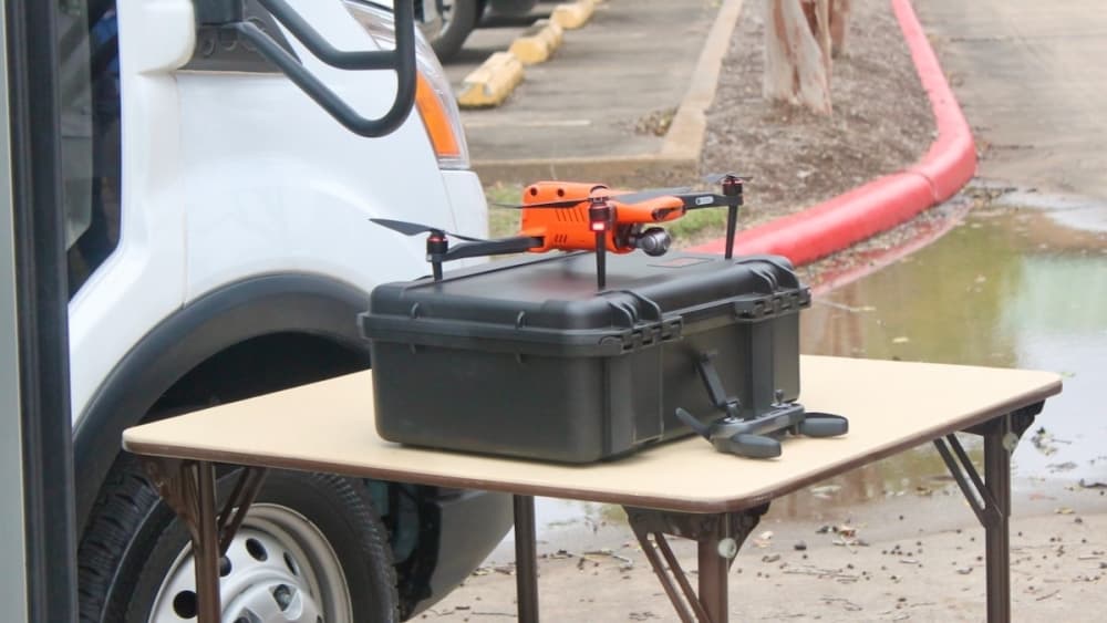 The drone is connected to one of the monitors inside of Harris County's Rapid Ambient Air Monitoring unit, which allows those inside the vehicle to see what the drone is capturing. (Andy Yanez/Community Impact Newspaper)