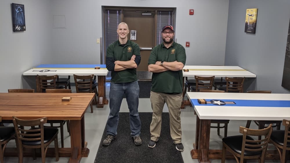 Szabo worked with a friend to complete four tables for the Lackland Air Force Base. (Courtesy of Robert Szabo)
