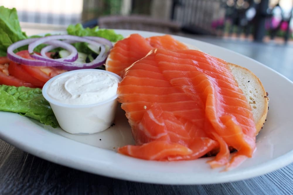 Deborah’s Nova Lox ($16.99) comes with hand-sliced Nova Scotia salmon on a toasted bagel with cream cheese, onions and capers. (Karen Chaney/Community Impact Newspaper)