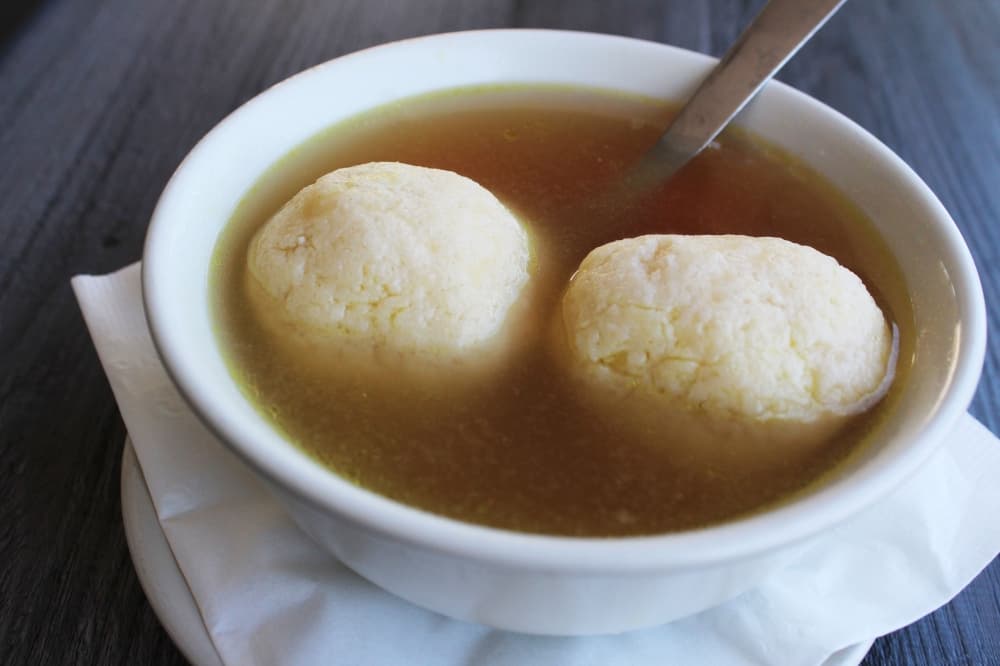 Chicken soup ($4.99) comes with a choice of matzo ball, noodle, rice and more. (Karen Chaney/Community Impact Newspaper)