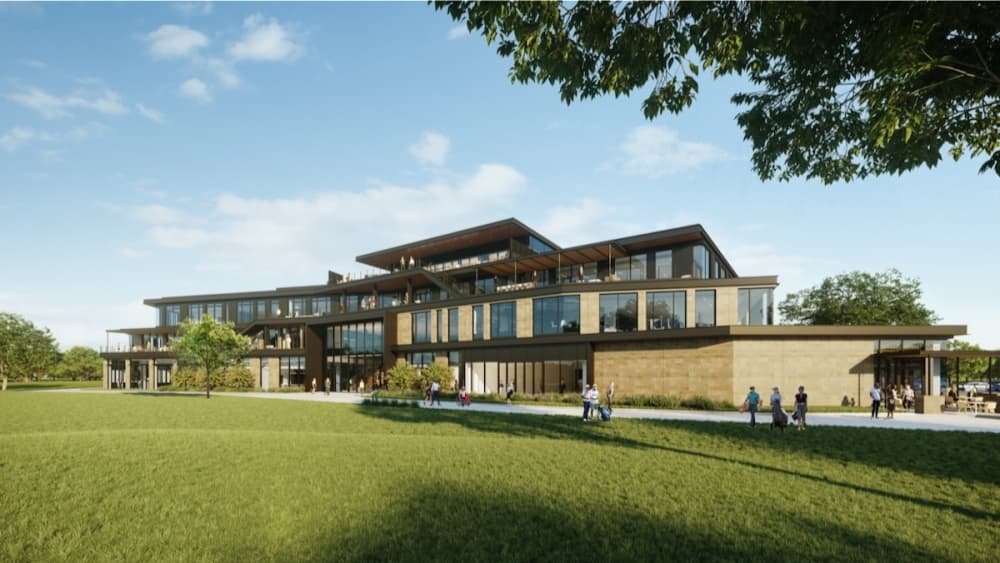 The back of the future PGA of America faces the golf courses around the facility. (Rendering courtesy PGA of America)