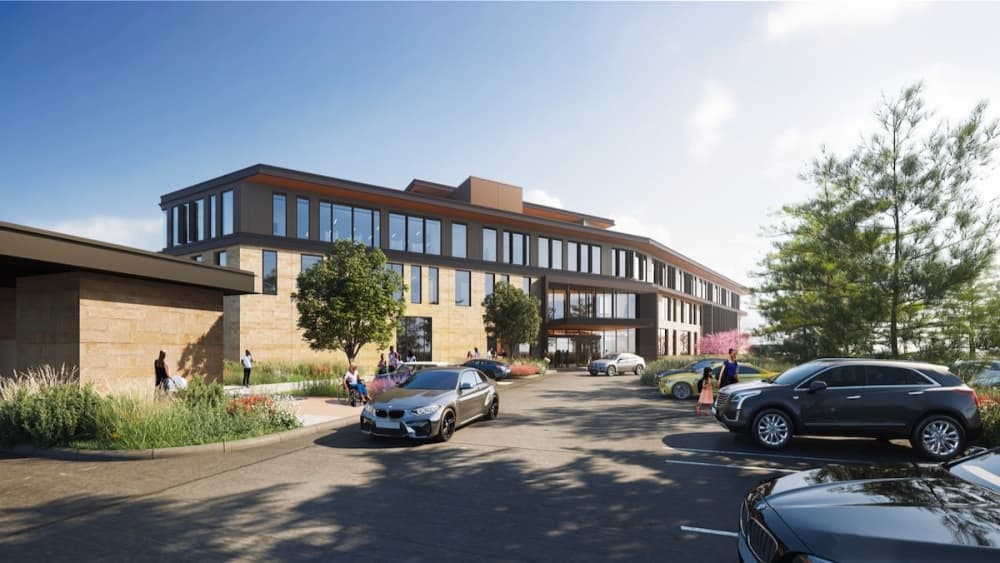The front side of the future PGA of America headquarters will have a driveway and parking spots. (Rendering courtesy PGA of America)