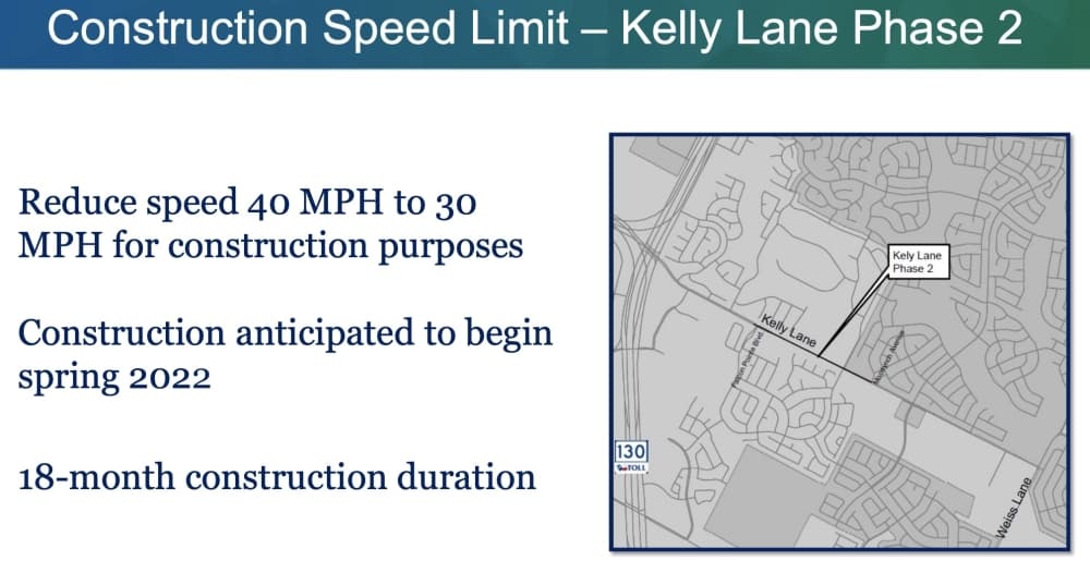 Pflugerville officials advance temporary speed limit reduction for Kelly Lane project work zones