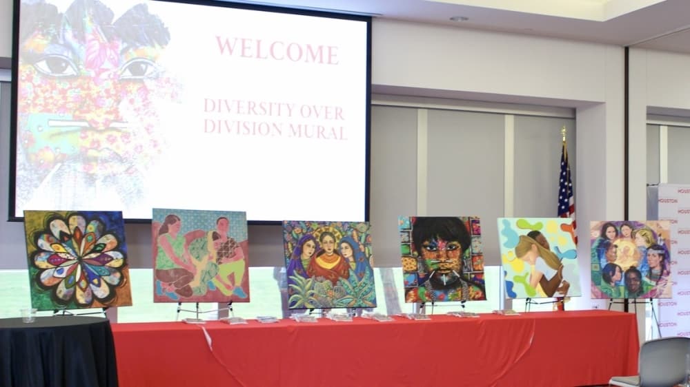 The mural features the work of six international artists under the direction of Houston public artist Reginald Adams. (Claire Shoop/Community Impact Newspaper)