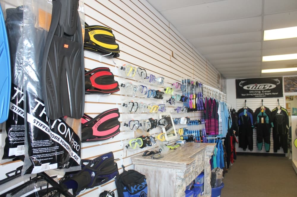 The shop offers a variety of diving equipment. (Colleen Ferguson/Community Impact Newspaper)