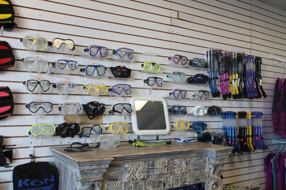 Masks and snorkels are available at Divers Down underwater Adventures. (Colleen Ferguson/Community Impact Newspaper)