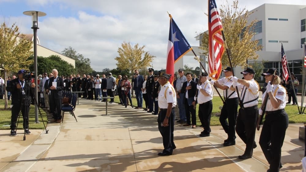 The American Legion Post 294 Color Guard presented the colors during the ceremony. (Claire Shoop/Community Impact Newspaper)