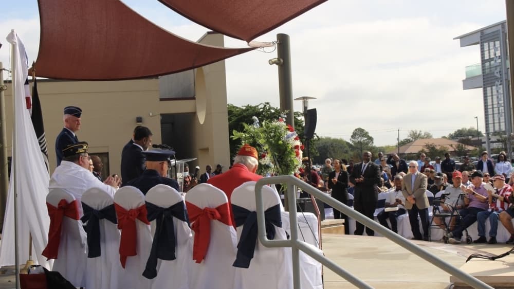 The Missouri City community gathered for a Veterans Day ceremony and memorial dedication Nov. 11. (Claire Shoop/Community Impact Newspaper)