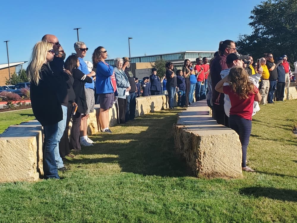 Local residents gathered to recognize veterans at Veteran's Memorial Plaza. (Jarrett Whitener/Community Impact Newspaper)