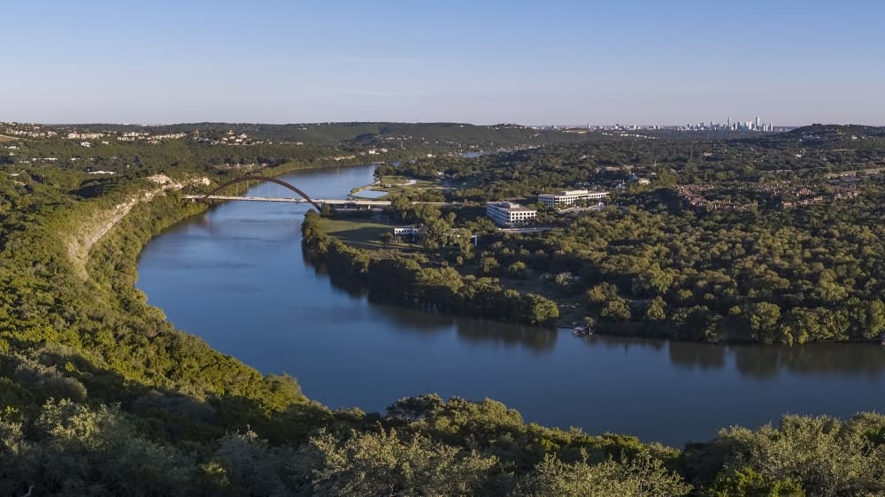 The future Four Seasons Private Residencies Lake Austin will have views of downtown. (Courtesy DBOX for Austin Capital Partners)