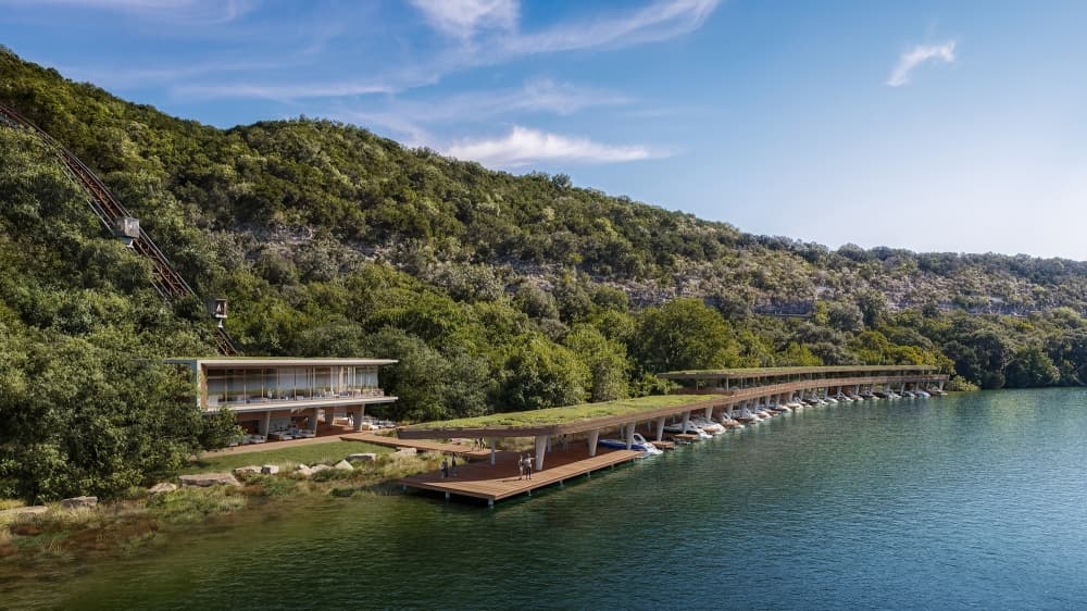 The community will have a private lake clubhouse and marina. (Courtesy DBOX for Austin Capital Partners)