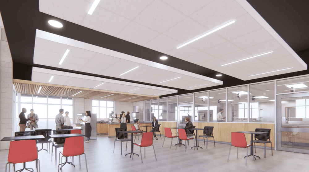 Proposed bistro view: Changes to the culinary bistro area include converting four existing classrooms into two culinary labs with six stations each.