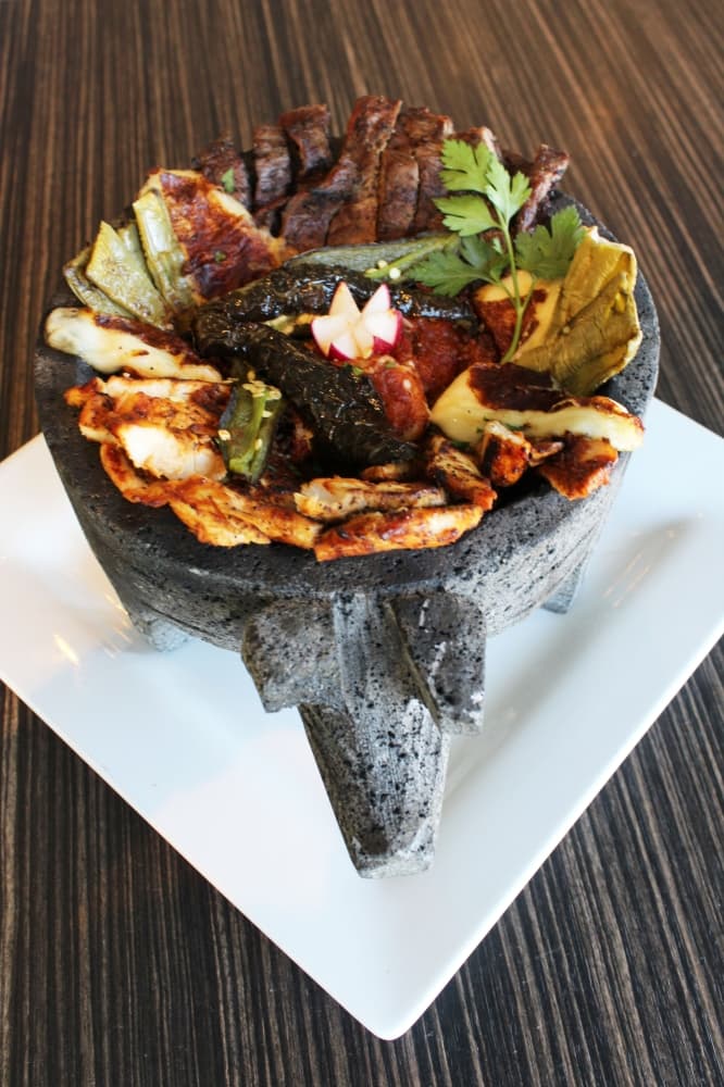 grilled chicken, steak, chorizo, shrimp, nopal with cheese and salsa