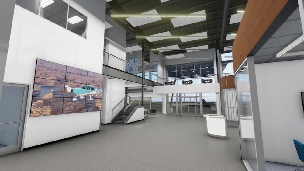 The upcoming facility will expand Cirrus’ capacity of those services with space for aircraft storage, service hangars and a two-story office. (Rendering courtesy Cirrus Aircraft)