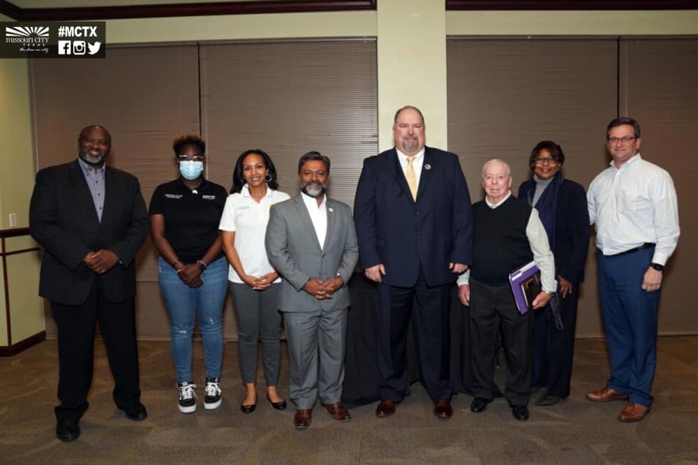 Charles "Tink" Jackson stands alongside members of the Missouri City City Council. (Courtesy city of Missouri City)