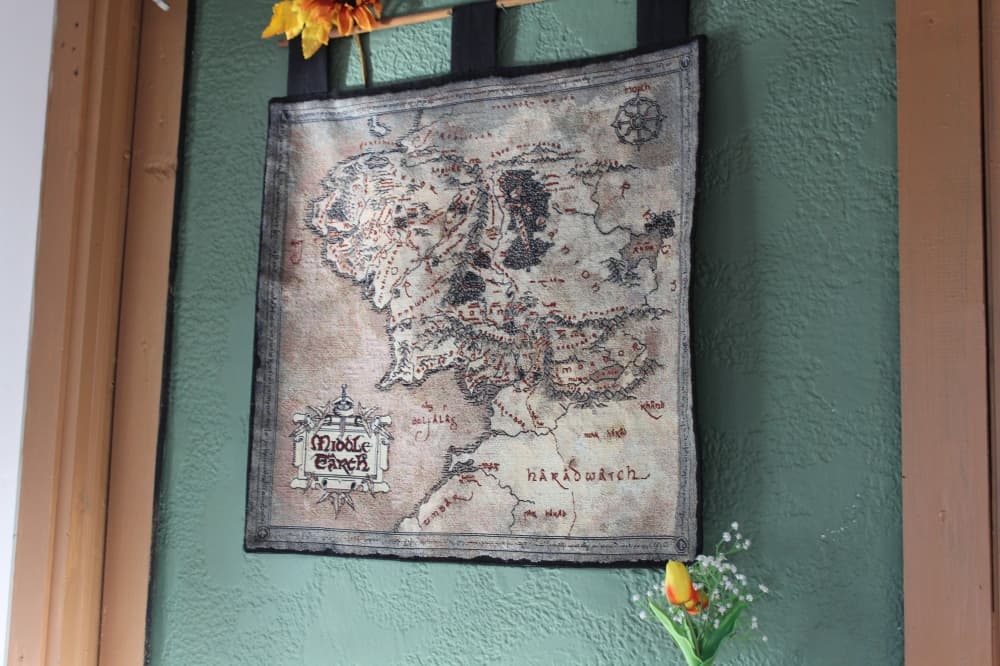 A map at Hobbit Cafe shows the layout of Middle-earth. (Sierra Rozen/Community Impact Newspaper)