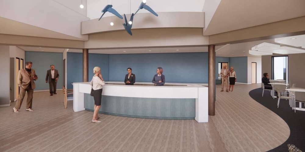 A rendering of the inside of the main entrance at the updated Colleyville Senior Center. (Rendering courtesy Barker Rinker Seacat Architecture)