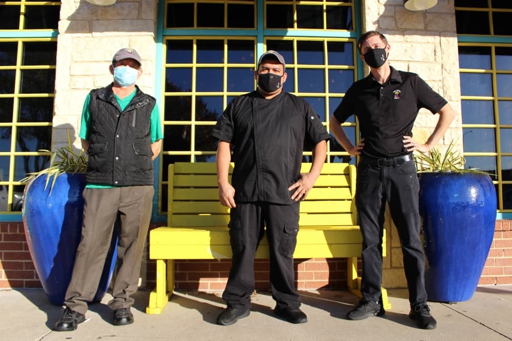 Faustino Arellano, Carlos, and Matthew Frank have all worked at Blue Goose for more than 20 years. (Francesca D'Annunzio/Community Impact Newspaper)
